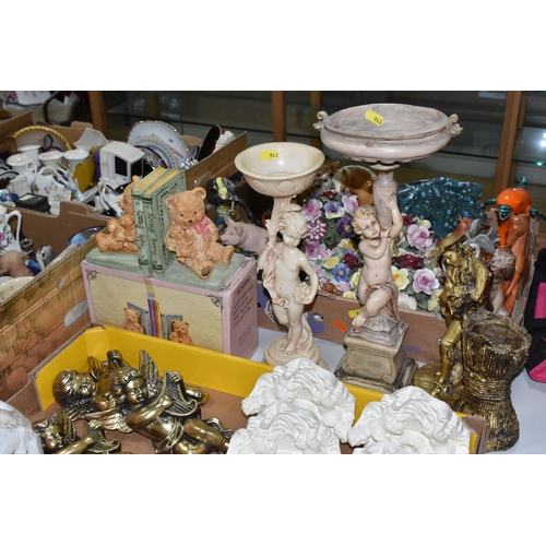 943 - FIVE BOXES AND LOOSE CERAMICS AND DECORATIVE ITEMS, to include two T & R Boote art nouveau tiles, fi... 