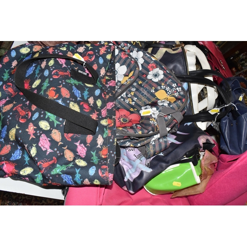 944 - ONE BOX AND LOOSE MODERN TRAVEL AND TOTE BAGS, maker's names include M&S, Jobis, Firetrap, Cavalli, ... 