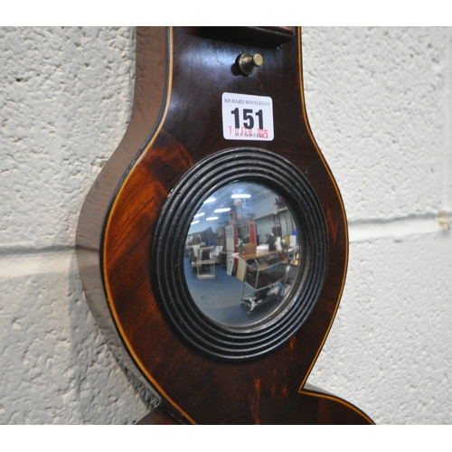 151 - L CASARTELLI OF LONDON, A MAHOGANY BANJO BAROMETER, with twin swan neck pediment, a dry/damp dial, a... 