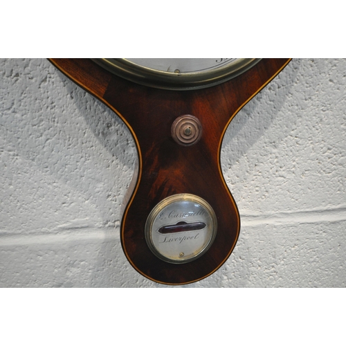 151 - L CASARTELLI OF LONDON, A MAHOGANY BANJO BAROMETER, with twin swan neck pediment, a dry/damp dial, a... 