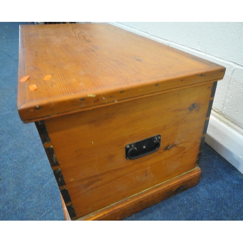 152 - A 20TH CENTURY PINE STORAGE CHEST, with twin metal handles, width 95cm x depth 50cm x height 46cm, c... 