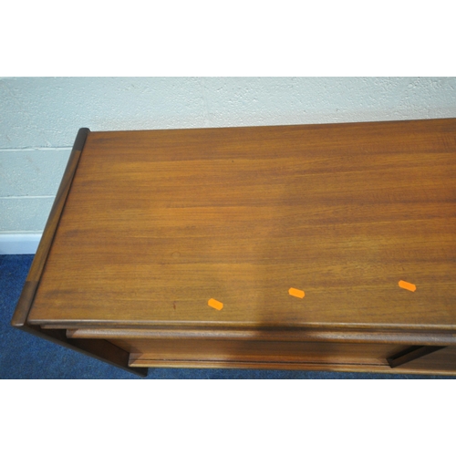 154 - POSSIBLY YOUNGER, A MID CENTURY TEAK SIDEBOARD, fitted with two drawers, over double sliding cupboar... 