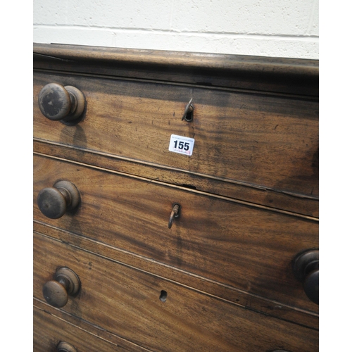 155 - A 19TH CENTURY MAHOGANY CHEST OF FOUR DRAWERS, raised on turned feet, width 79cm x depth 48cm x heig... 