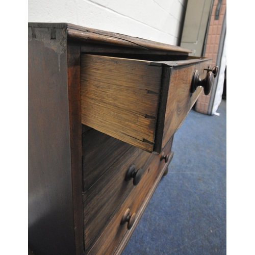 155 - A 19TH CENTURY MAHOGANY CHEST OF FOUR DRAWERS, raised on turned feet, width 79cm x depth 48cm x heig... 