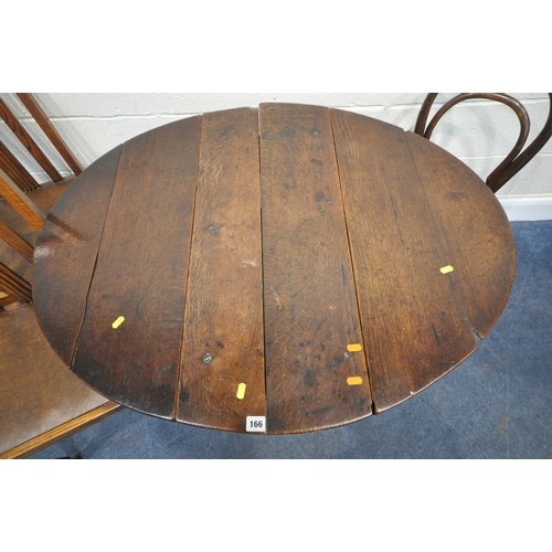 166 - A GEORGIAN OAK OVAL GATE LEG TABLE, open width 104cm x closed width 39cm x depth 82cm x height 73cm,... 