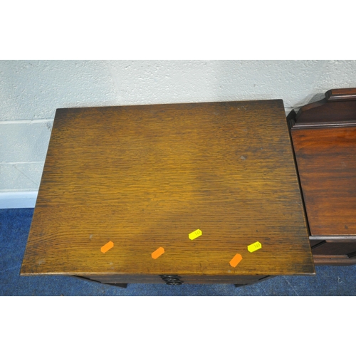 169 - A 20TH CENTURY OAK MUSIC CABINET, with three fall front drawers, width 54cm x depth 38cm x height 68... 