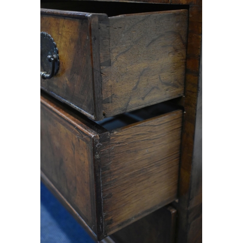 184 - A QUEEN ANNE (CIRCA 1710) FIGURED WALNUT DOUBLE DOME TOP BUREAU BOOKCASE, the double bevelled edge m... 