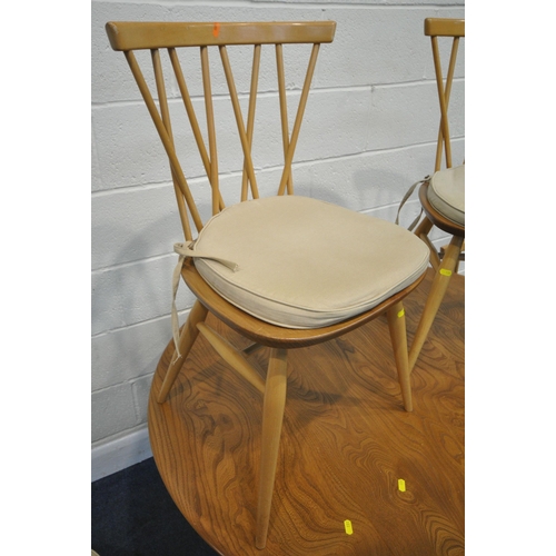 199 - LUCIAN ERCOLANI, A MID CENTURY WINDSOR ELM AND BEECH DROP LEAF TABLE, raised on square tapered legs,... 