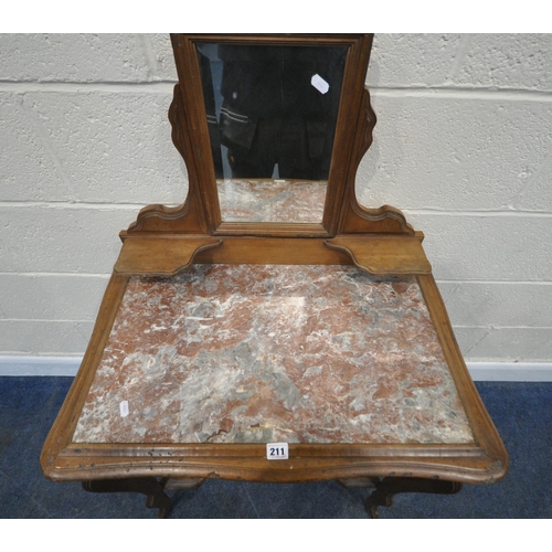 211 - A 20TH CENTURY DRESSING TABLE, of small proportions, with a rectangular bevelled edge mirror, two sm... 