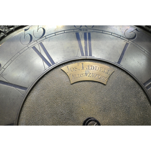 214 - A GEORGIAN OAK CASE EIGHT DAY LONGCASE CLOCK, the box hood with a square glass door, thats enclosin... 