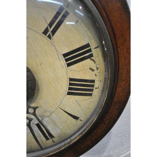 215 - A 19TH CENTURY POSTMAN'S CLOCK, with a glass convex door, thats enclosing a 8.5 inch dial, depictin... 