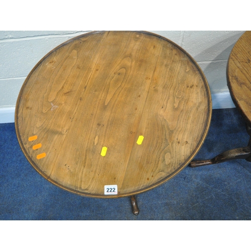 222 - FOUR TILT TOP TRIPOD TABLES, one with a dish top, diameter 58cm x height 68cm, the oval table with a... 