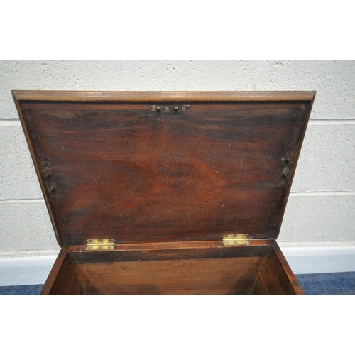 226 - A GEORGIAN HARDWOOD STORAGE CHEST, with twin brass handles, width 65cm x depth 42cm x height 30cm, c... 