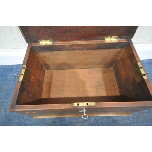 226 - A GEORGIAN HARDWOOD STORAGE CHEST, with twin brass handles, width 65cm x depth 42cm x height 30cm, c... 