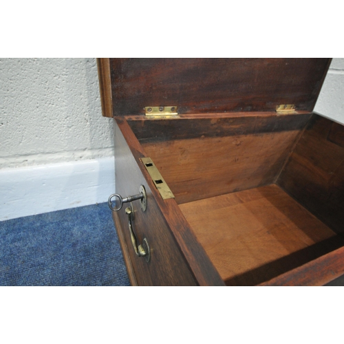 226 - A GEORGIAN HARDWOOD STORAGE CHEST, with twin brass handles, width 65cm x depth 42cm x height 30cm, c... 