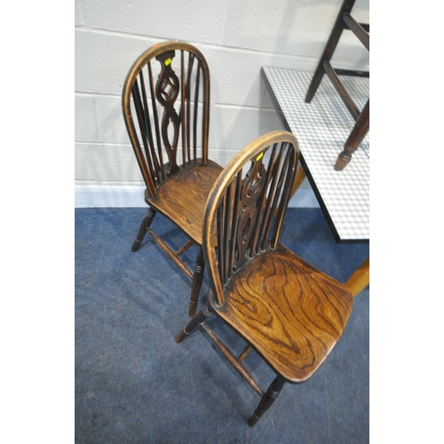 236 - A 20TH CENTURY FORMICA DRAW LEAF DINING TABLE, along with five chairs, varying in age, shape, style,... 