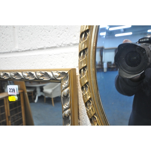 239 - THREE GILT FRAME WALL MIRRORS, largest mirror 124cm x 35cm, condition report: overall good condition... 