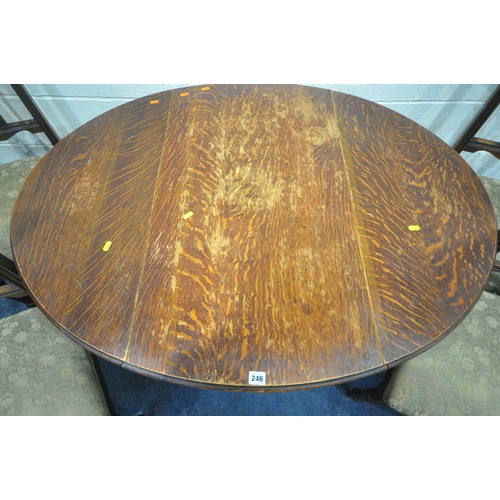 246 - A 20TH CENTURY OAK BARLEY TWIST GATE LEG TABLE, open width 121cm x closed width 54cm x depth 92cm x ... 