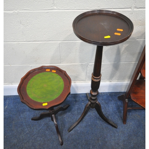 252 - A 20TH CENTURY THREE TIER FOLDING CAKE STAND, with octagonal surfaces, height 98cm a plant stand, an... 