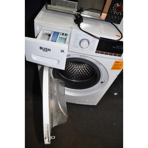 69 - A BUSH WMSAEX1214 WASHING MACHINE width 60cm, depth 60cm, height 85cm and a Goodman's microwave (bot... 