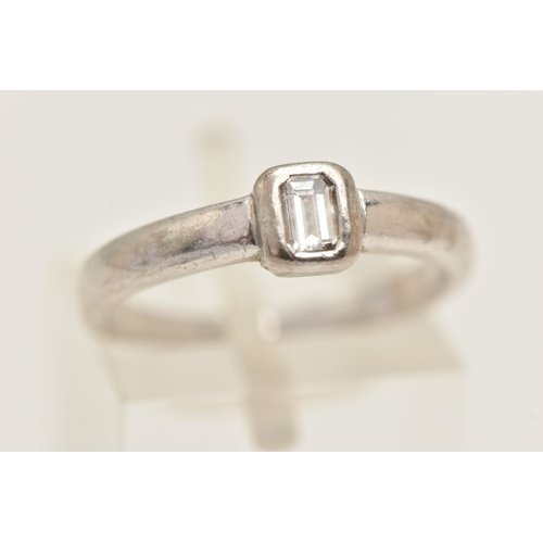 404 - AN 18CT WHITE GOLD SINGLE STONE DIAMOND RING, collet set with an emerald cut diamond, stamped diamon... 