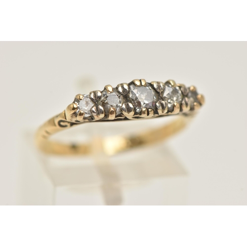 428 - A DIAMOND FIVE STONE RING, set with graduating old cut diamonds, to the later replacement ring shank... 