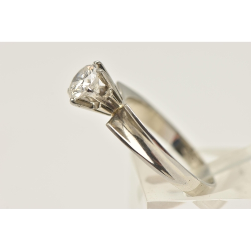 429 - A WHITE METAL DIAMOND SINGLE STONE RING, set with a round brilliant cut diamond, measuring approxima... 