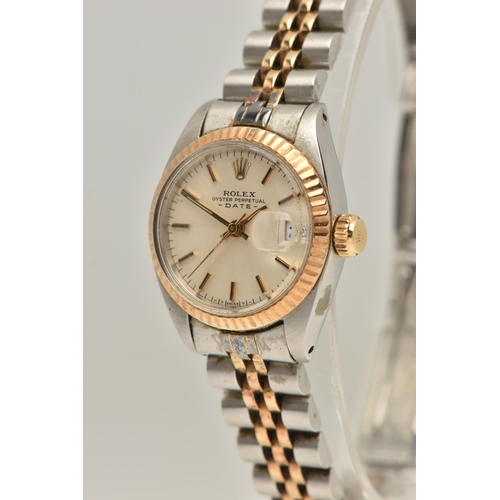 437 - A LADIES 'ROLEX' WRISTWATCH, automatic movement, champagne dial signed 'Rolex Oyster Perpetual Date'... 