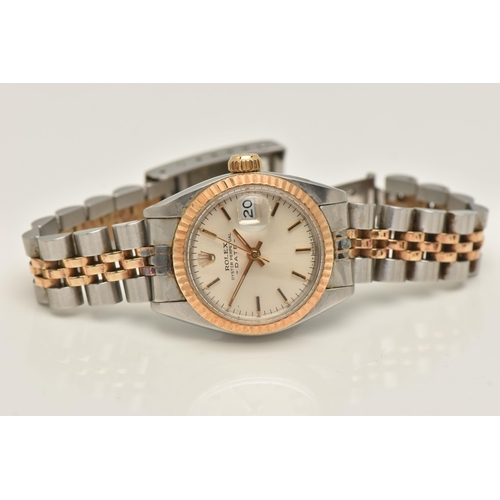 437 - A LADIES 'ROLEX' WRISTWATCH, automatic movement, champagne dial signed 'Rolex Oyster Perpetual Date'... 