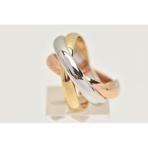 454 - A 'LES MUST DE CARTIER' TRINITY BAND, yellow, white and rose gold interlocking bands, singed 'Les Mu... 