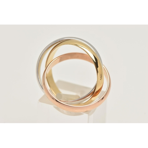 454 - A 'LES MUST DE CARTIER' TRINITY BAND, yellow, white and rose gold interlocking bands, singed 'Les Mu... 