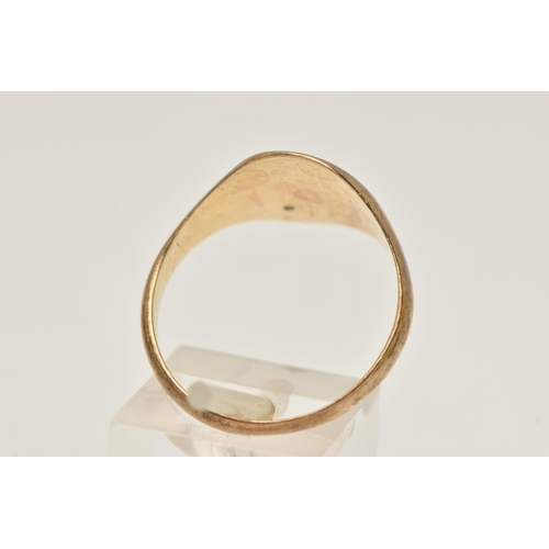 459 - A GENTS 9CT GOLD SIGNET RING, of an oval form, sunburst detail with a star set single cut diamond, t... 