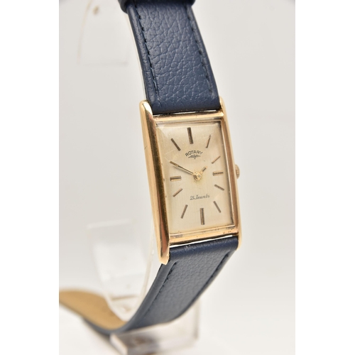 478 - A LADIES YELLOW METAL 'ROTARY' WRISTWATCH, manual wind, rectangular gold tone dial signed 'Rotary 21... 