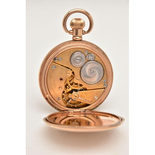 483 - A ROLLED GOLD 'ELGIN' FULL HUNTER POCKET WATCH, manual wind, round white Roman numeral dial signed '... 