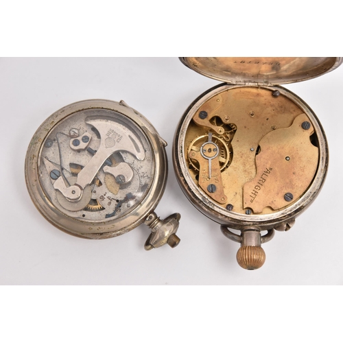 488 - TWO POCKET WATCHES, the first an open face hand wound movement, round white dial signed 'Freemans Al... 