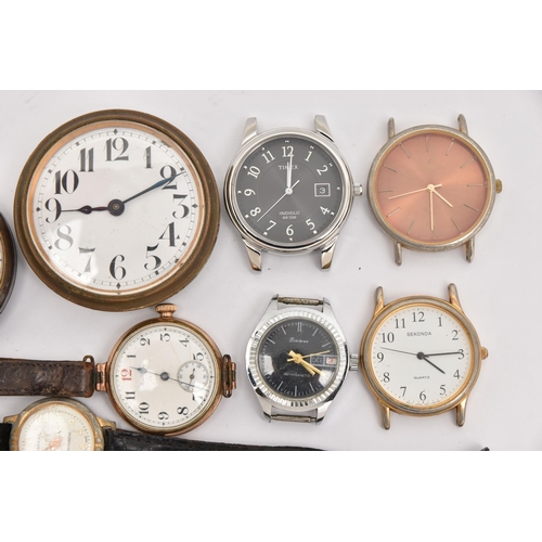 489 - AN ASSORTMENT OF WATCHES, an early 20th century 'Waltham' rolled gold wristwatch, seven additional w... 