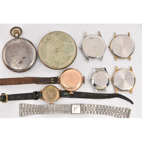 489 - AN ASSORTMENT OF WATCHES, an early 20th century 'Waltham' rolled gold wristwatch, seven additional w... 