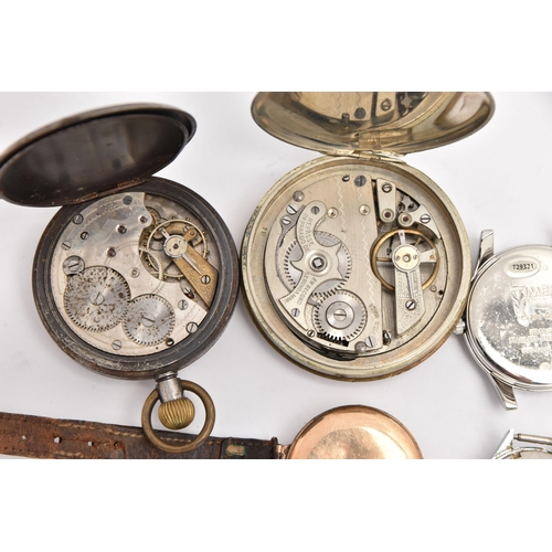 489 - AN ASSORTMENT OF WATCHES, an early 20th century 'Waltham' rolled gold wristwatch, seven additional w... 