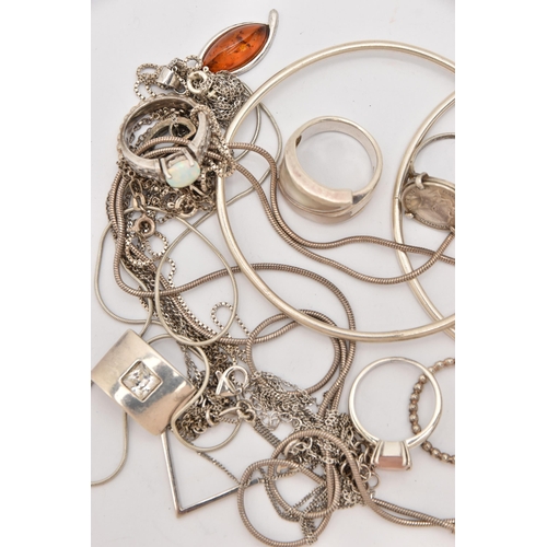 503 - AN ASSORTMENT OF WHITE METAL JEWELLERY, to include two white metal bangles, assorted necklaces and r... 