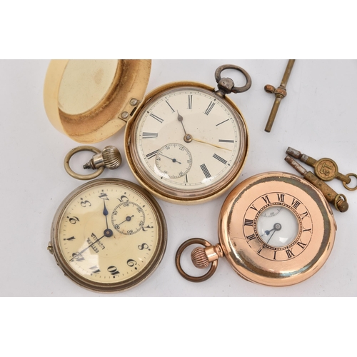 520 - THREE POCKET WATCHES, to include a late Victorian, silver key wound, open face pocket watch, round w... 