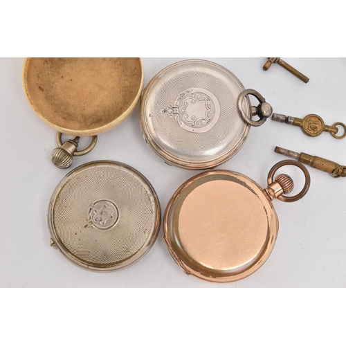 520 - THREE POCKET WATCHES, to include a late Victorian, silver key wound, open face pocket watch, round w... 