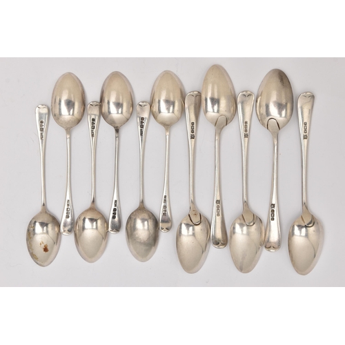 529 - AN ASSORTMENT OF COFFEE AND TEASPOONS, to include five old English teaspoons with monogram engraving... 