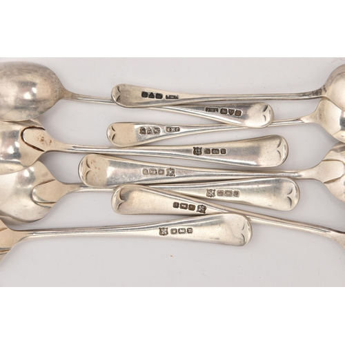 529 - AN ASSORTMENT OF COFFEE AND TEASPOONS, to include five old English teaspoons with monogram engraving... 