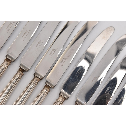 532 - A SET OF TWELVE TEA KNIVES, fitted with silver handles, hallmarked 'C W Fletcher & Son Ltd' Sheffiel... 