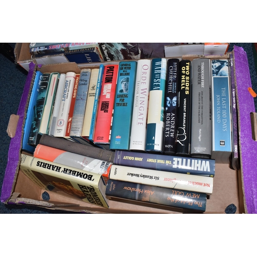 1000 - FOUR BOXES OF BOOKS to include a large quantity of military interest books to include themes of RAF,... 