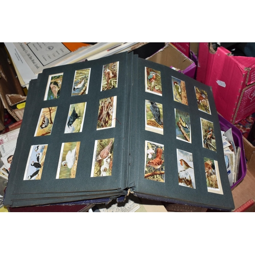 1001 - TWO BOXES OF CIGARETTE CARDS AND SHEET MUSIC to include a box of hundreds of loose vintage cigarette... 