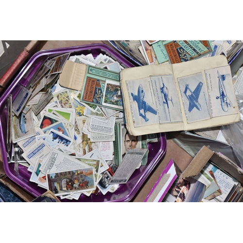 1001 - TWO BOXES OF CIGARETTE CARDS AND SHEET MUSIC to include a box of hundreds of loose vintage cigarette... 