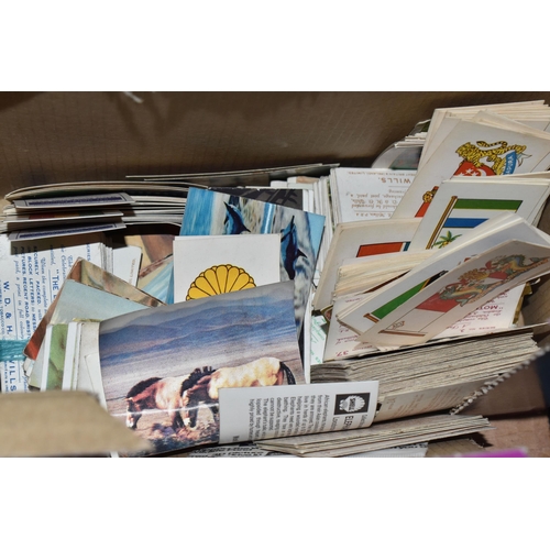 1001 - TWO BOXES OF CIGARETTE CARDS AND SHEET MUSIC to include a box of hundreds of loose vintage cigarette... 