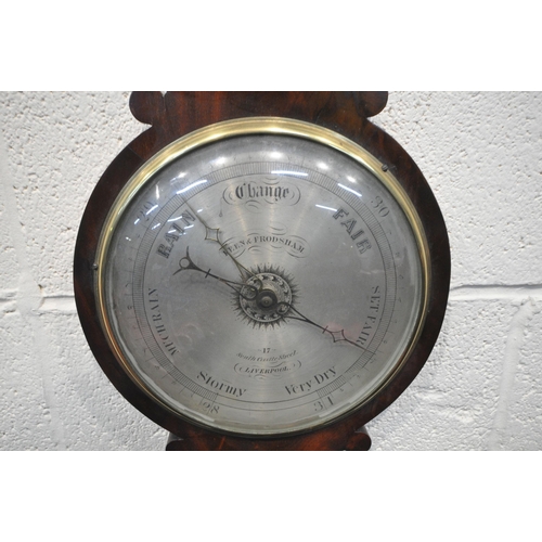 153 - KEEN AND FRODSHAM OF LIVERPOOL, A 19TH CENTURY MAHOGANY BAROMETER, with a glass convex door, thats ... 