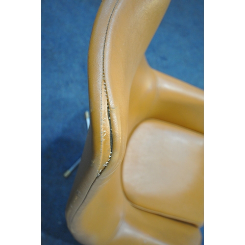 161 - PETER HOYTE, A 1960'S LIGHT BROWN LEATHERETTE ARMCHAIR, model PH6, raised on a chrome cantilever bas... 